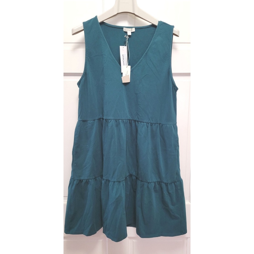 Nine Britton Women's Olivia Sleeveless V-Neck T-Shirt Tiered Dress - Teal - L
